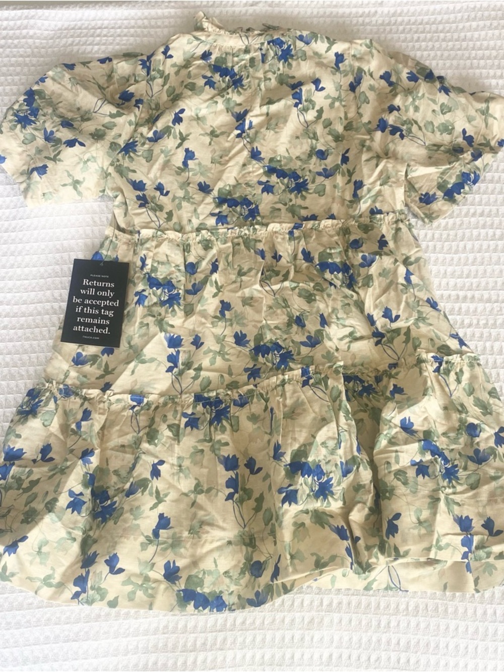 Tuckernuck Cream Floral Tiered Mini Dress with Blue Blooms NWT medium - Picture 6 of 8